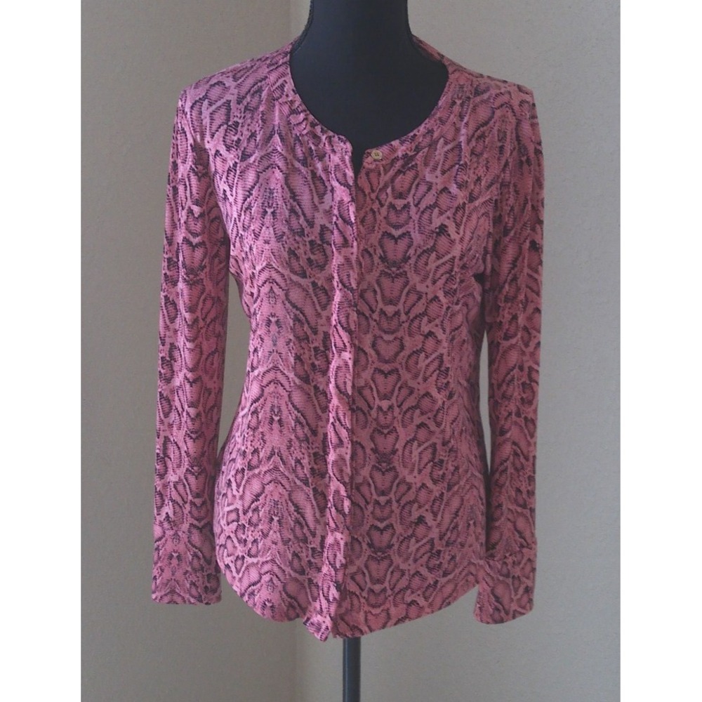 WOMENS DANA BUCHMAN SIZE SMALL LONG SLEEVE BLOUSE IN PINK SNAKESKIN
